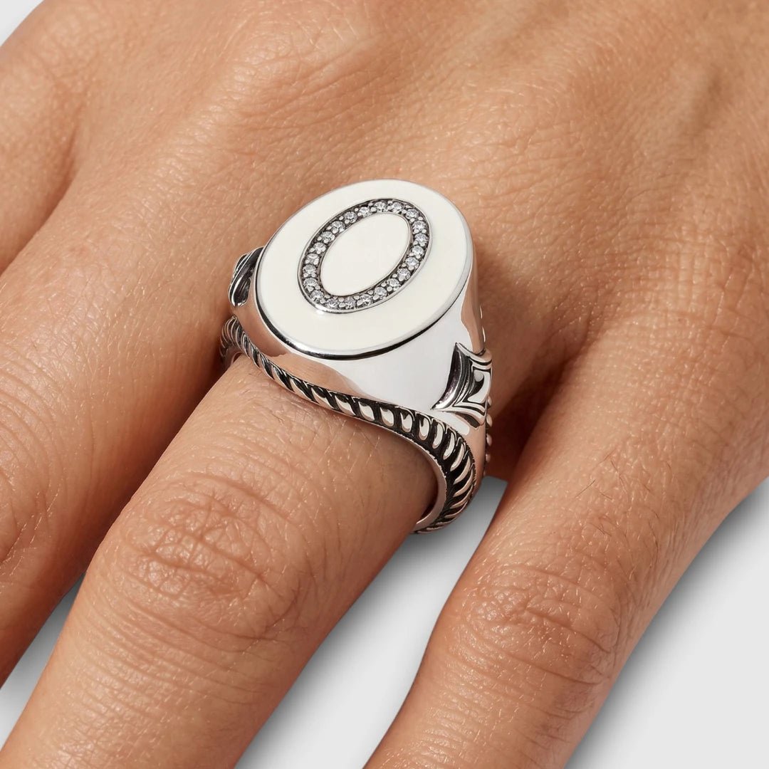 Persian Shield Unisex Signet Ring with Natural Diamonds & Ivory - Color Enamel - DaneilaLeon