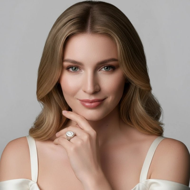 Persian Shield Unisex Signet Ring with Natural Diamonds & Ivory - Color Enamel - DaneilaLeon