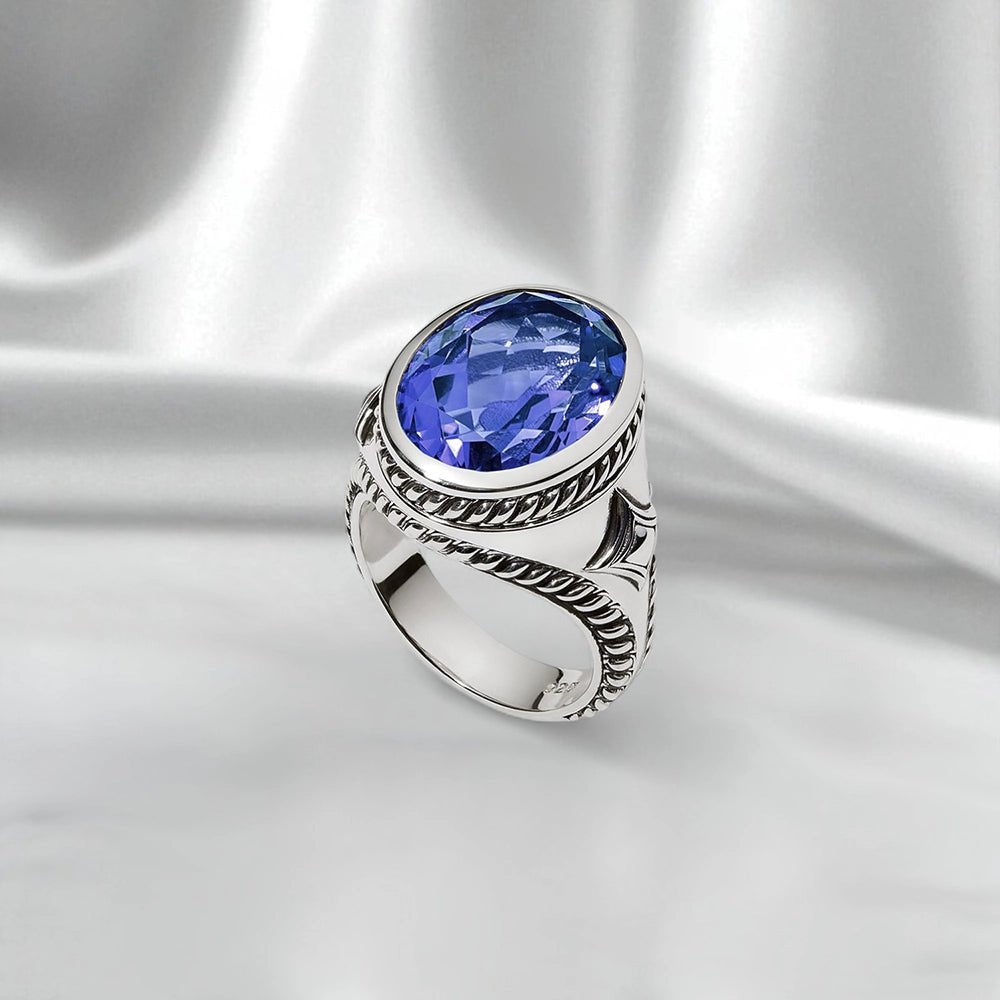 Persian Shield Women’s Signet Ring with Blue Sapphire - DaneilaLeon