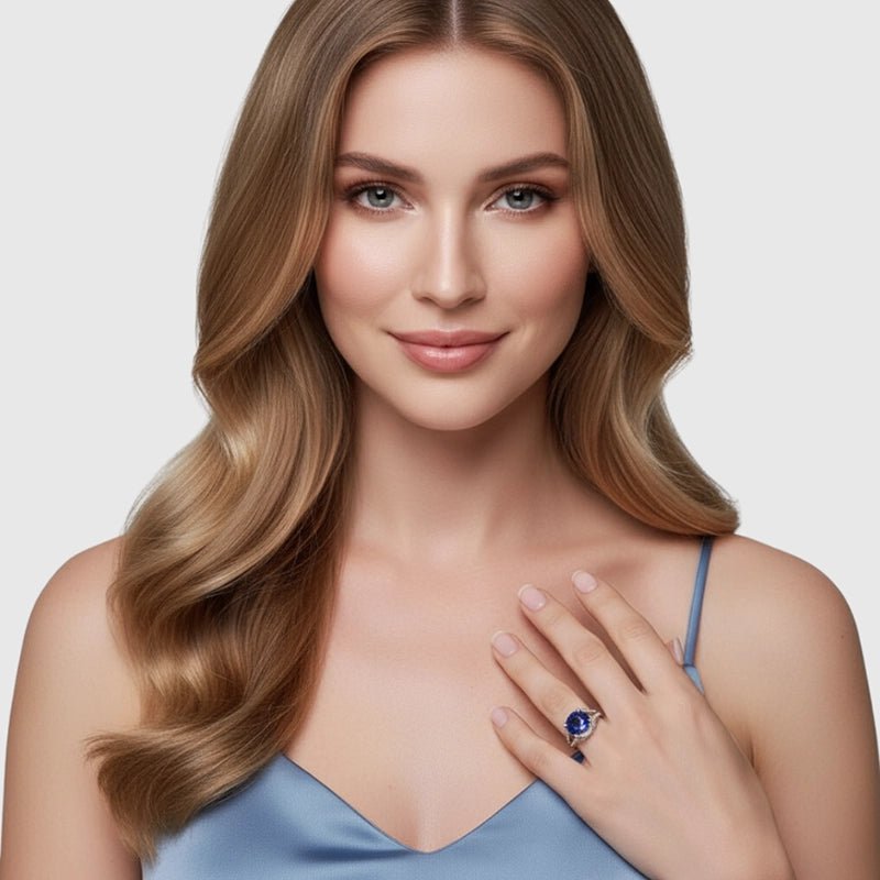 Persian Shield Round Sapphire & Diamond Ring – 4.5ct Lab Sapphire - DaneilaLeon