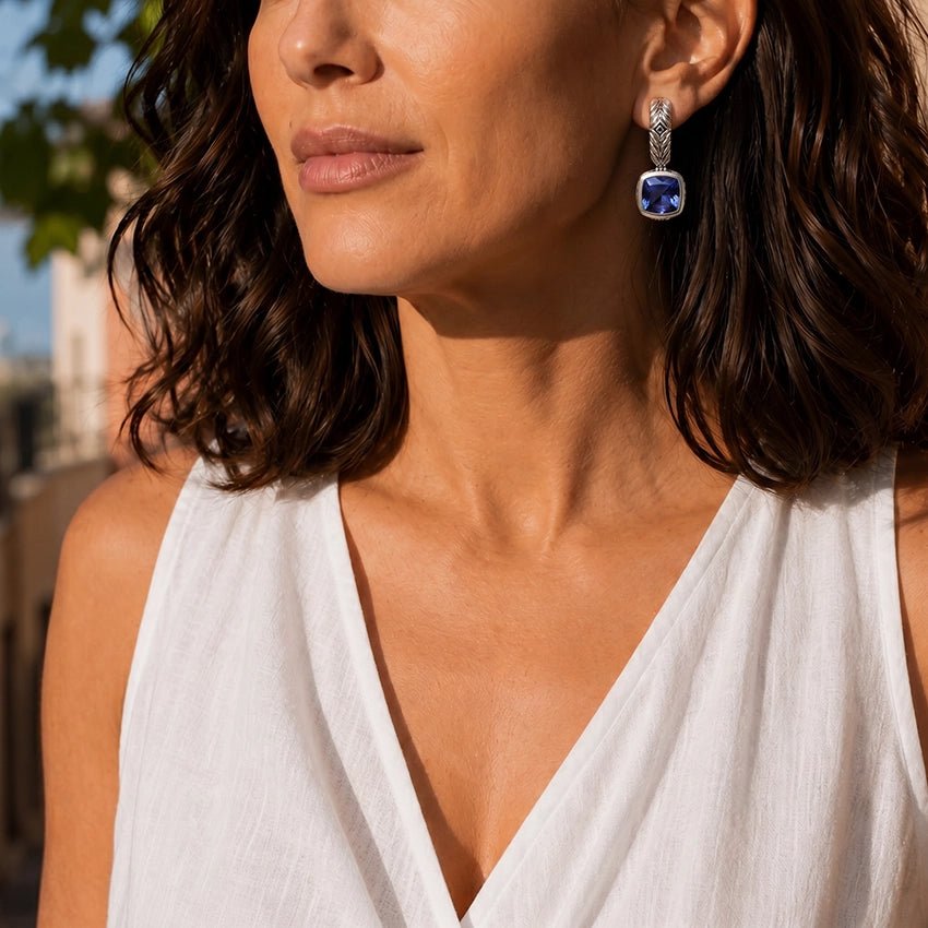 Persian Shield Cushion-Cut Women's Blue Sapphire Earrings - DaneilaLeon