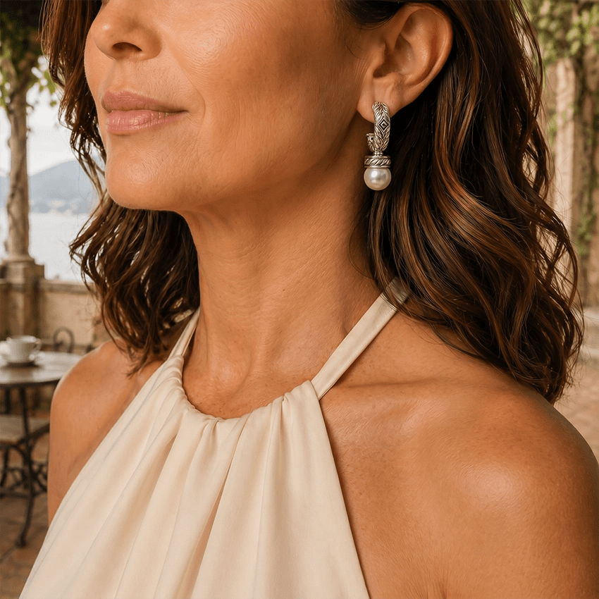 Persian Shield Women’s Silver Earrings with Freshwater Pearls - DaneilaLeon