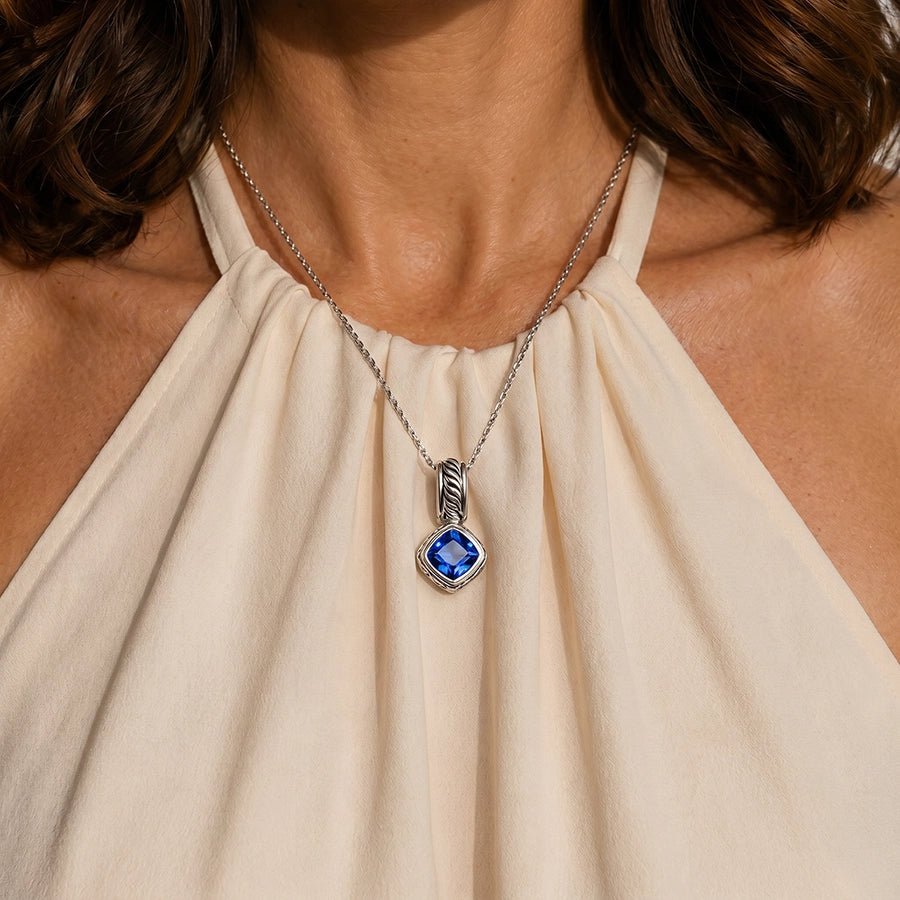 Persian Shield Cushion - Cut Blue Lab Sapphire Women's Pendant - Daneila Leon