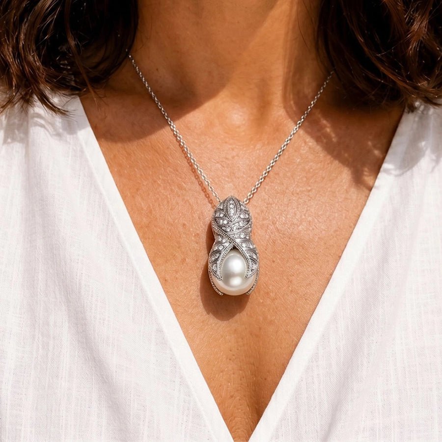 Persian Shield Pearl & Natural Sapphires & Lab Diamond Women's Pendant - DaneilaLeon