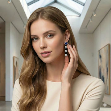 Silver earrings with blue sapphire and diamonds