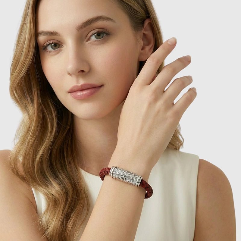 Persian Shield Women's Leather & Natural Diamonds Bracelet - DaneilaLeon