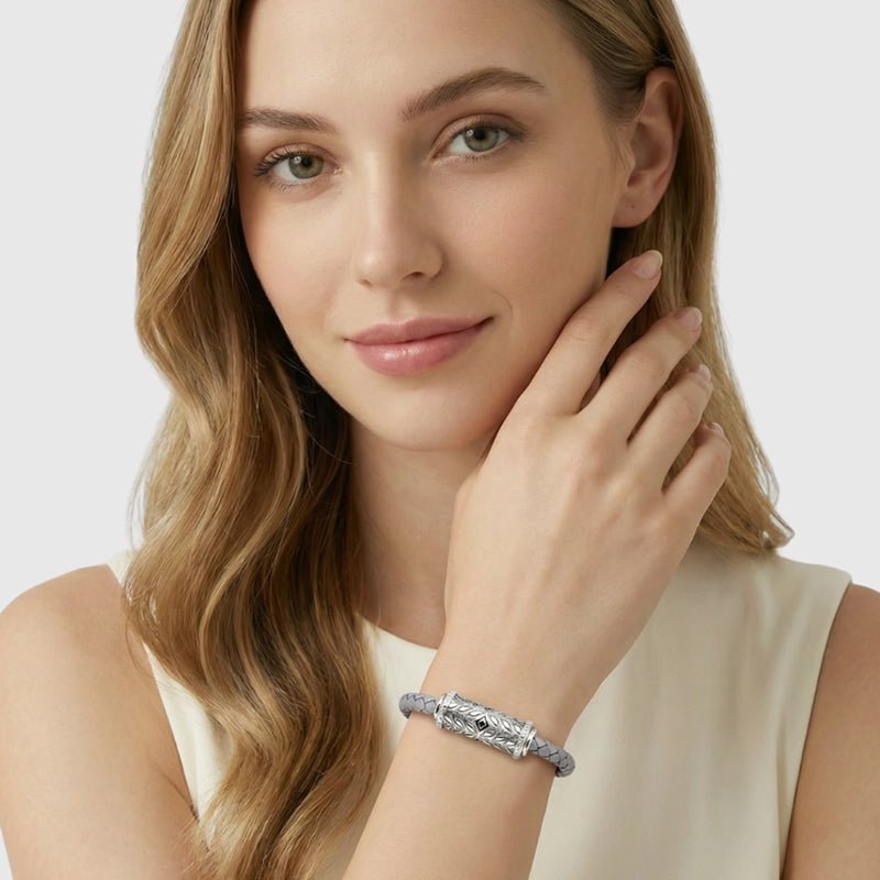 Persian Shield Twisted Leather Women’s Lab Diamond Clasp with Interchangeable Strap - DaneilaLeon