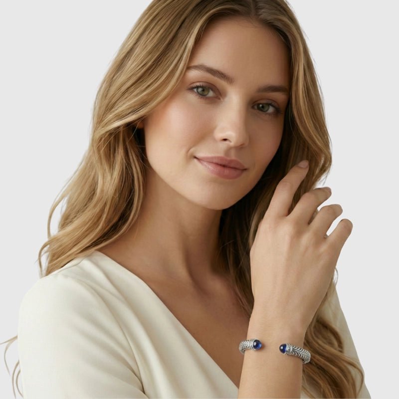 Persian Shield Unisex Cuff with Lab Blue Sapphire & Ivory - Color Enamel - DaneilaLeon