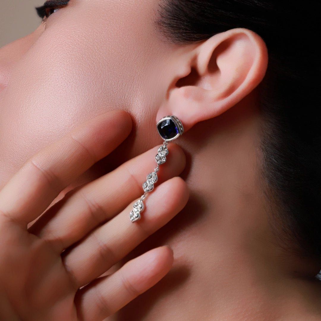 Persian Shield Blue Sapphires & Diamonds Drop Women's Earrings - Daneila Leon
