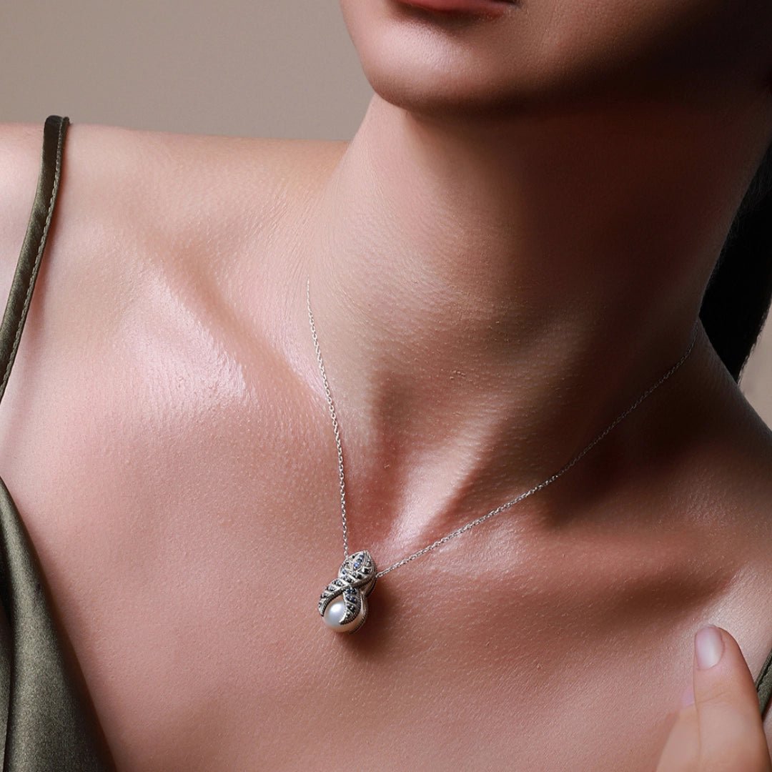 Persian Shield Pearl & Natural Sapphires & Diamonds Women's Pendant - DaneilaLeon