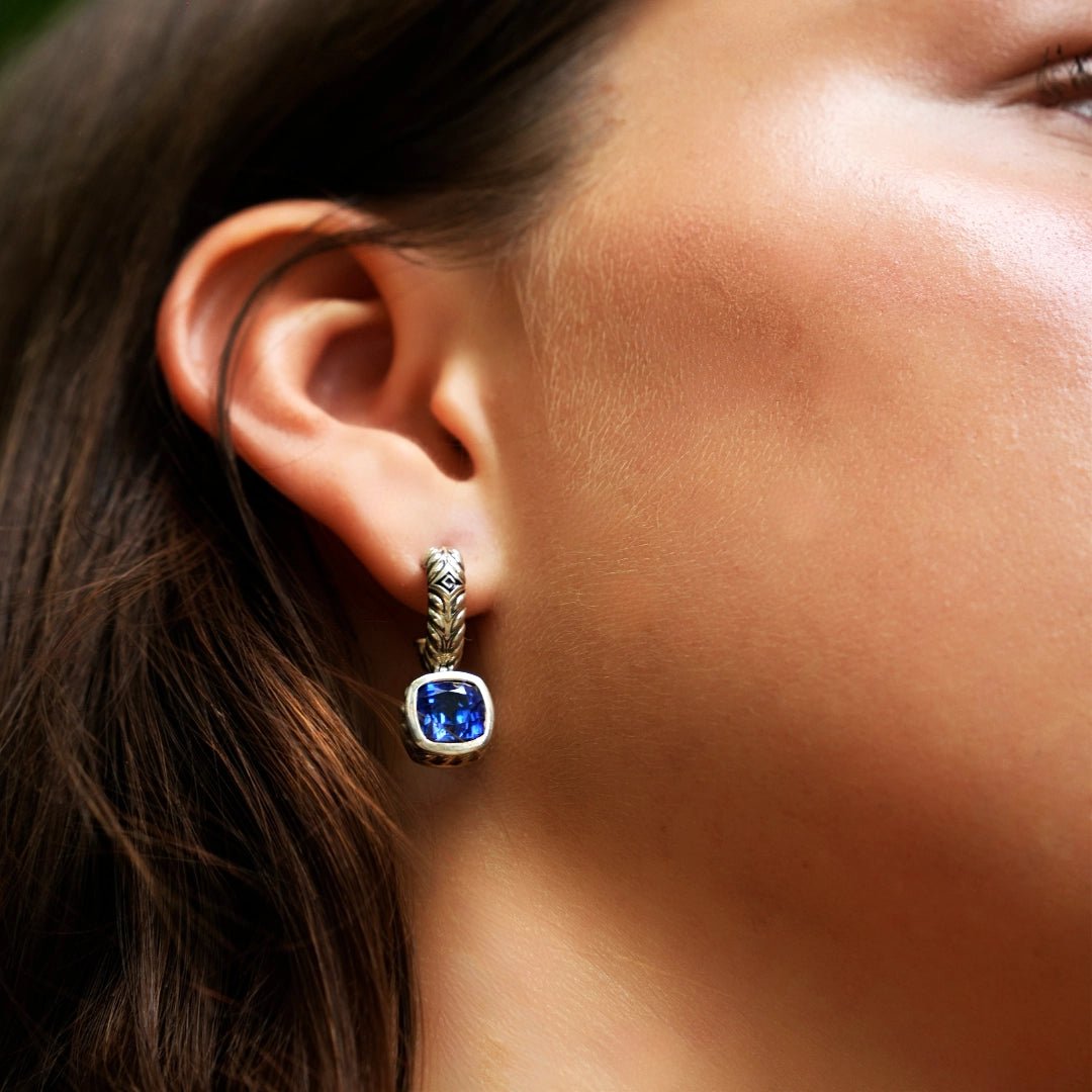 Persian Shield Cushion - Cut Women's Sapphires Earrings - DaneilaLeon