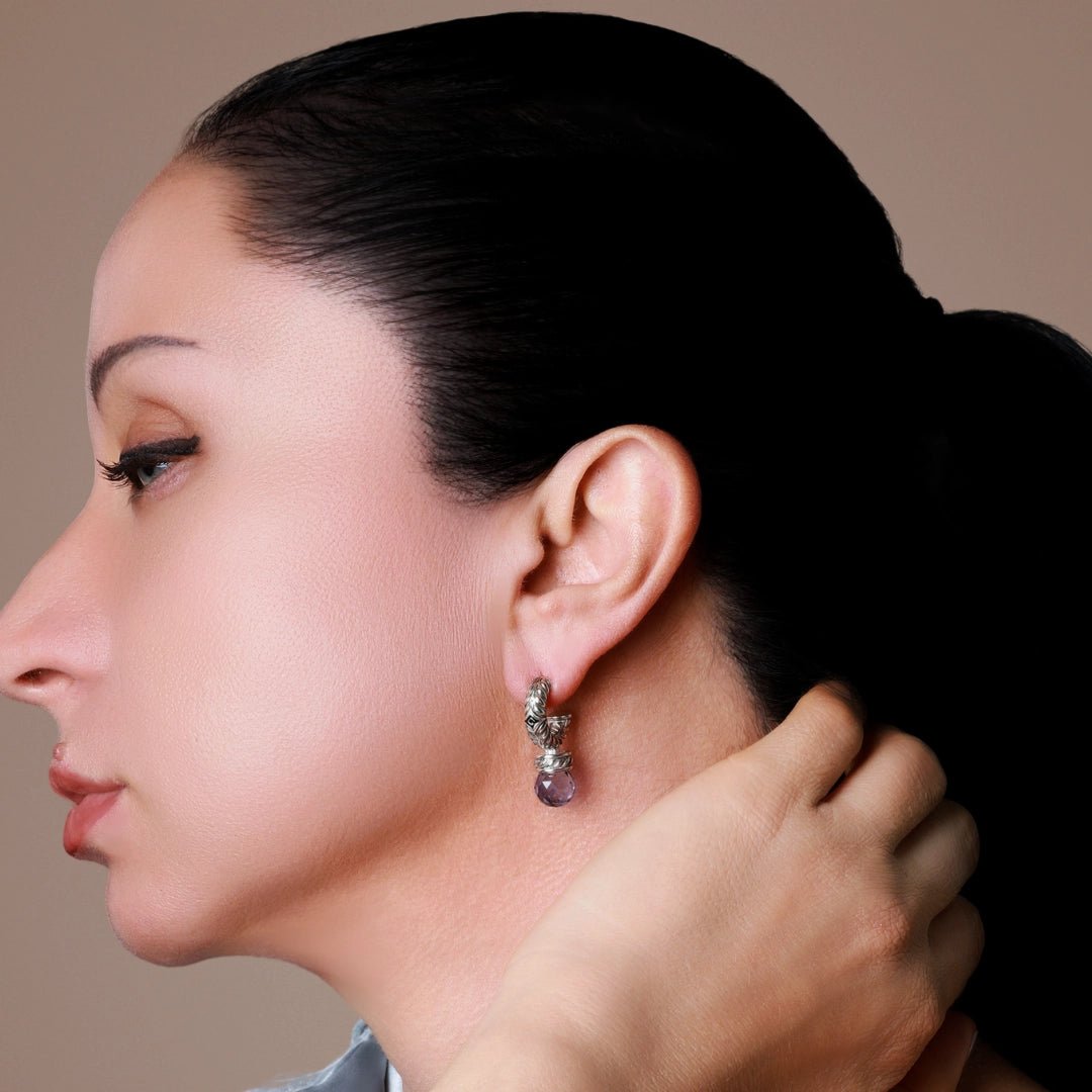 Persian Shield Silver Women's Earrings with Blue Sapphires - DaneilaLeon