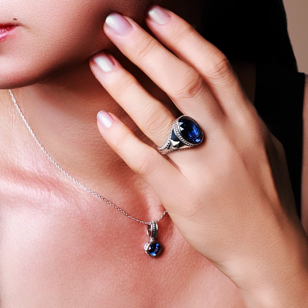 Persian Shield Women’s Signet Ring with Blue Sapphire - DaneilaLeon