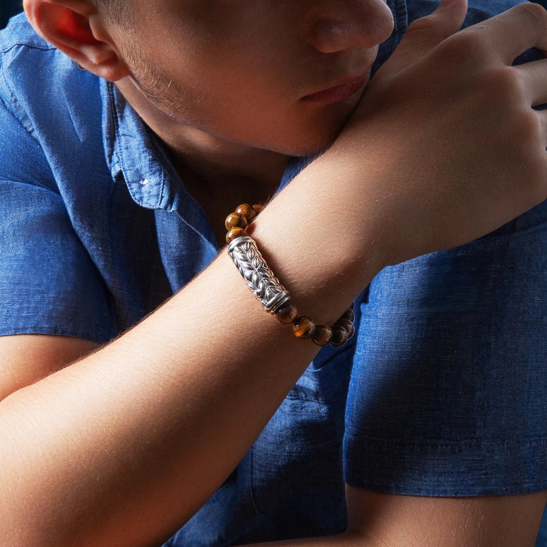 Persian Shield Men's Yellow Tiger Eye & Brown Diamonds Clasp with Interchangeable Strand - DaneilaLeon