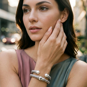 Serling silver cuff with enamel and pearls